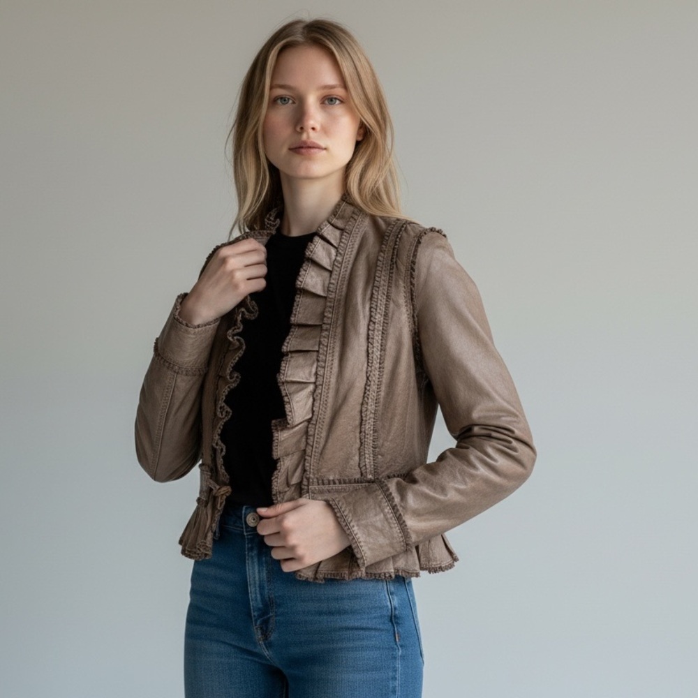 Moda International Taupe Ruffle Blazer